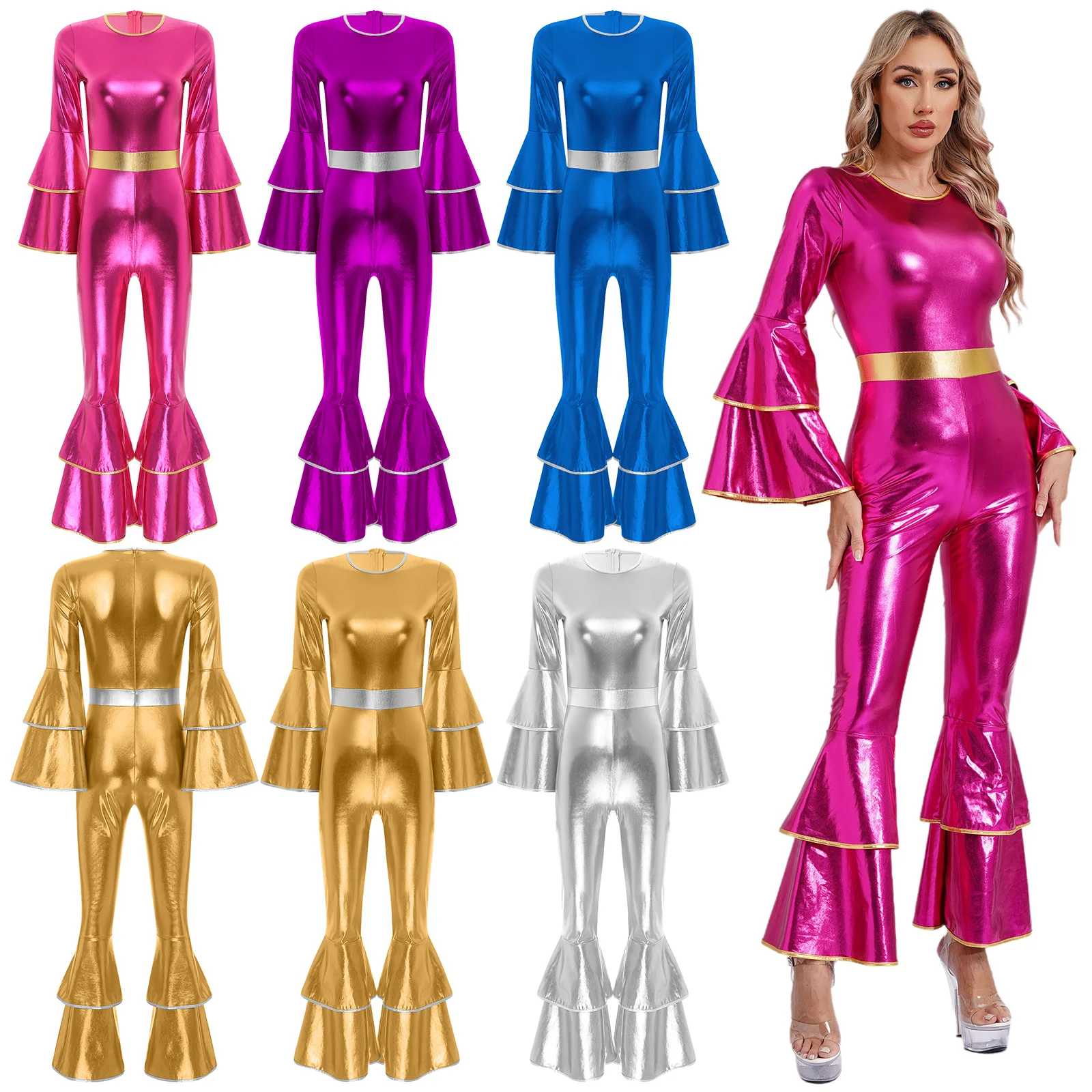 Женский блестящий комбинезон в стиле хиппи