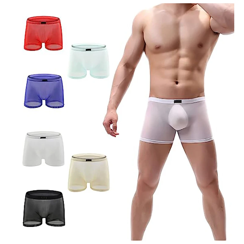 Tyhengta Men's Trunks Underwear Silk Boxer Briefs Short Leg Soft Ice Silk Briefs