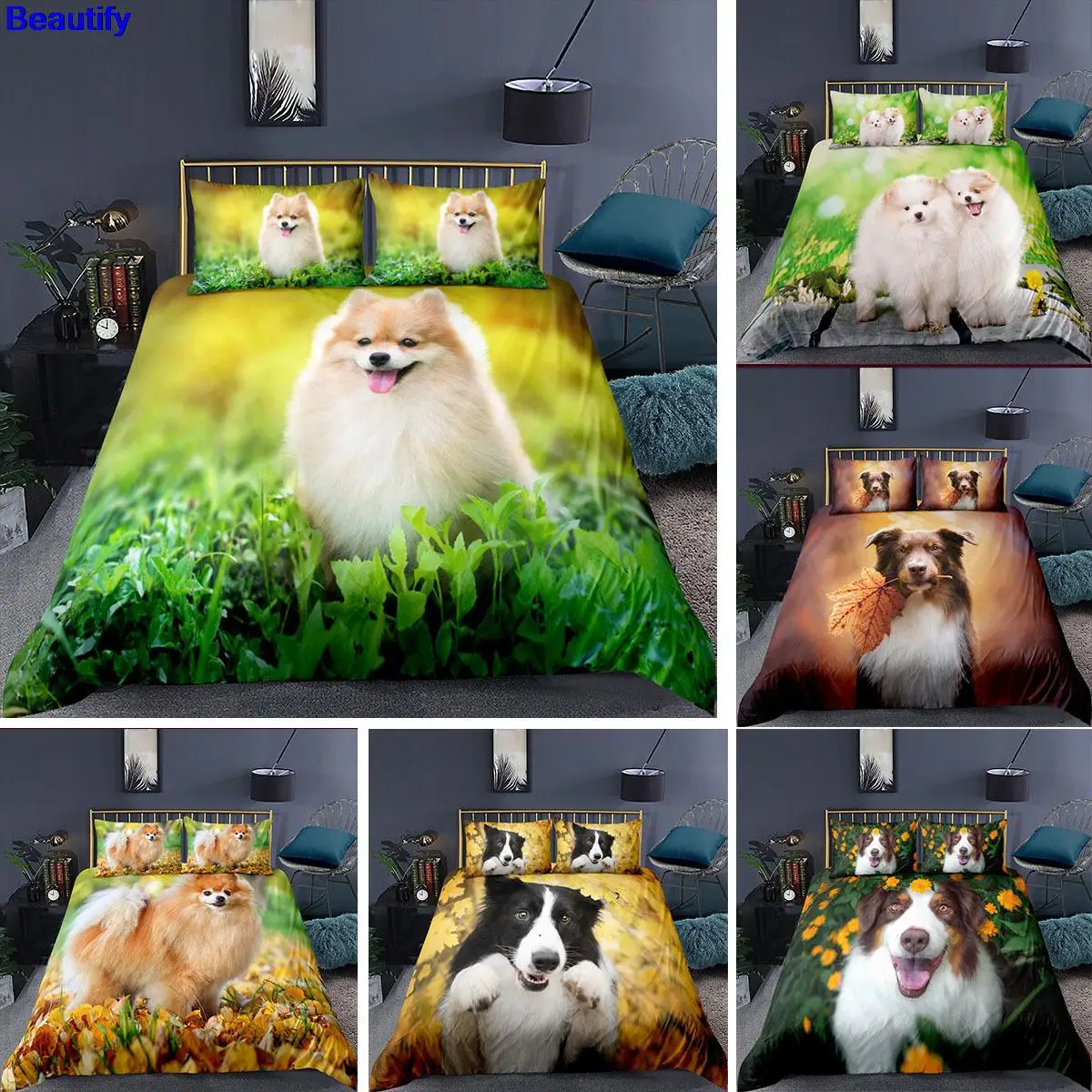 

Beautify Pomeranian Bedding Set 2/3Pcs Duvet Cover & Pillowcase(s) 3D Printed Quilt Cover Home Textile Gift