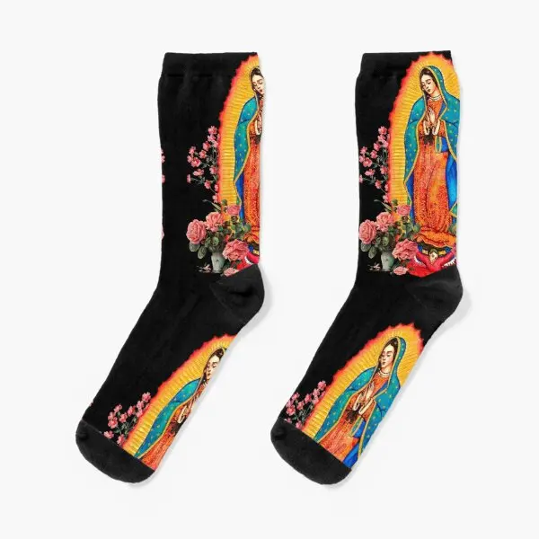 

Virgin Of Guadalupe Crew Socks Best Mens Cute Women Pattern Girls Funny Breathable Winter Cotton Ladies Cartoon Sports Black
