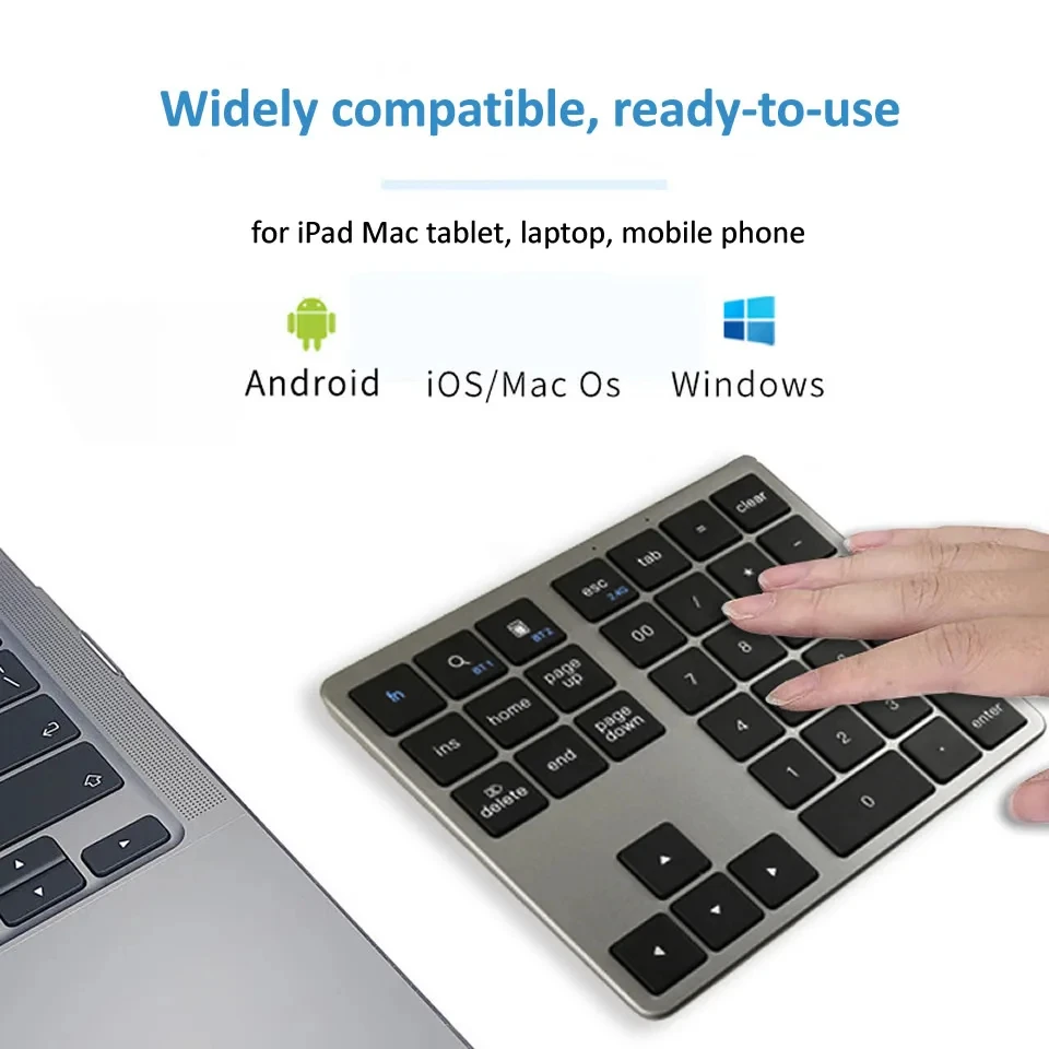 Фото 2,4 ГГц Беспроводная + Bluetooth цифровая клавиатура K35 с подзарядкой от USB C, цифровая клавиатура для IOS, Android, Windows №3