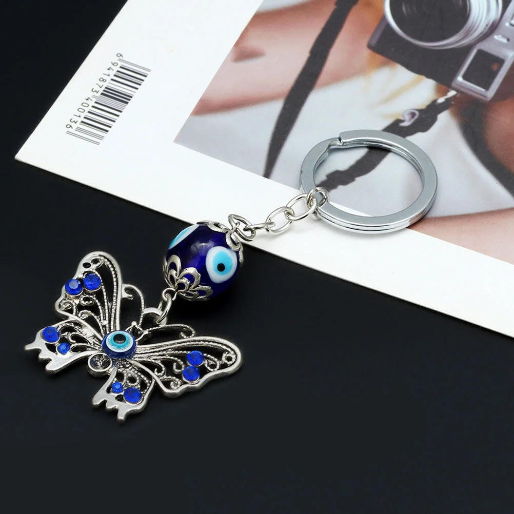2 Pcs Key Chain Keychain Adorns Keychains Car Keys Butterflies Decors Fashion Ring Hangings Blue Pendants Bag Evil Eye Keyrings