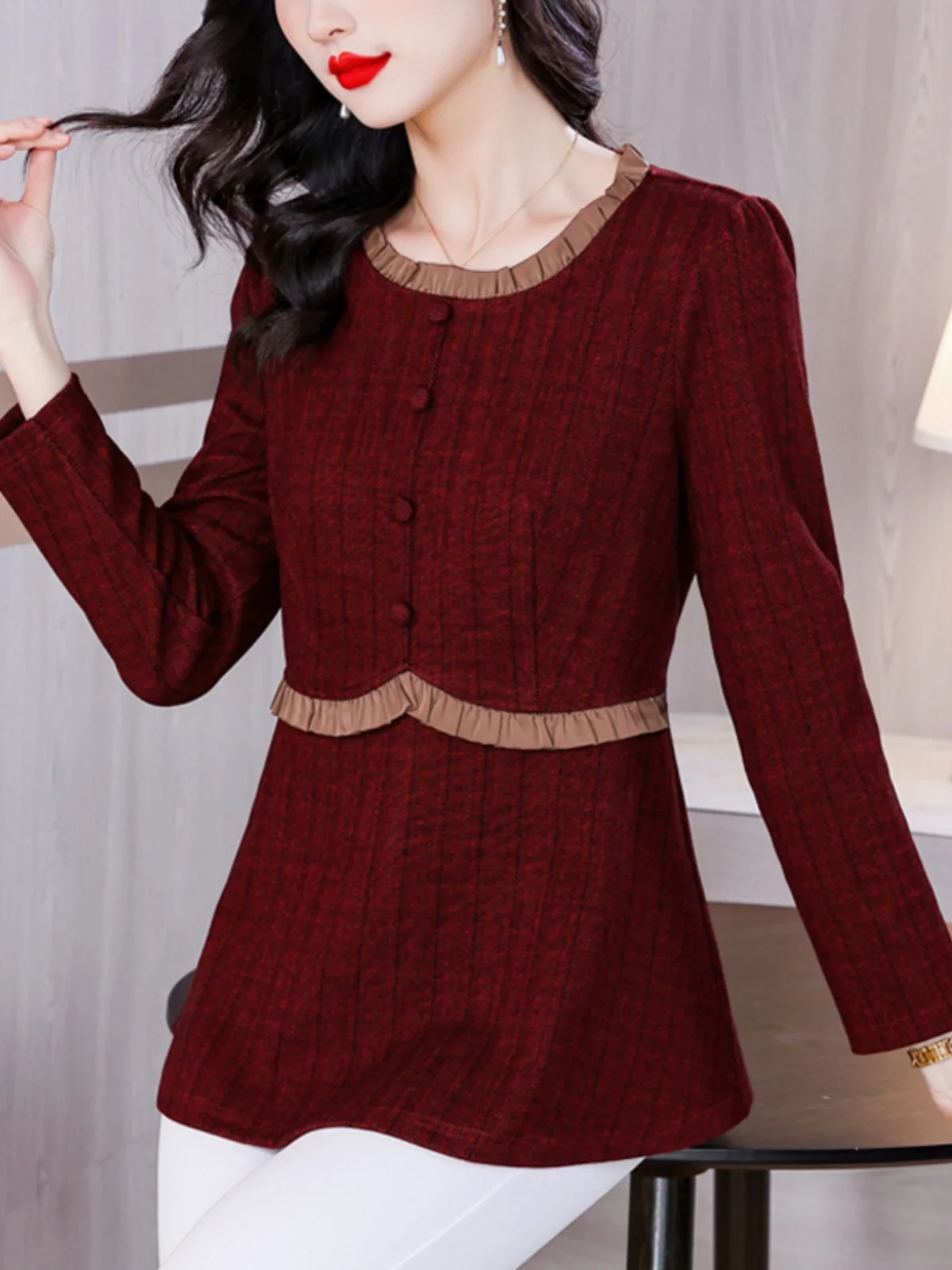 Трикотажная рубашка с длинным рукавом женская весенняя новинка темперамент для