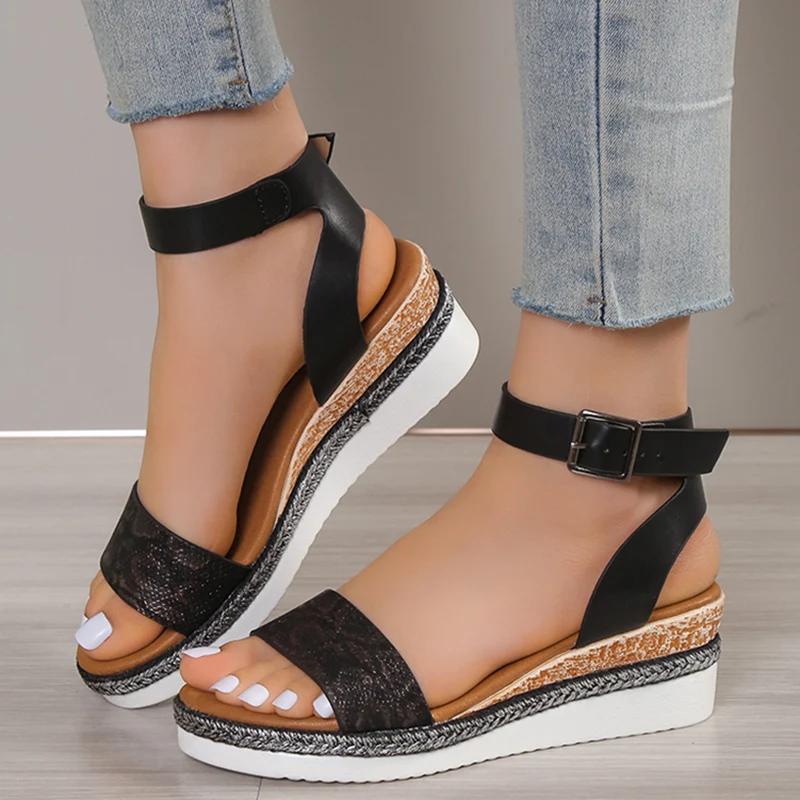 

Women's Platform Espadrilles Wedge Sandals Open Toe Buckle Strap Anti-skid Shoes for Women Summer Ladies Outdoor Sandals