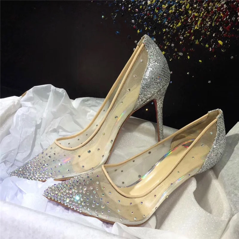 

Женские сетчатые туфли-лодочки, женские туфли-лодочки с кристаллами на тонком высоком каблуке, обувь с бриллиантами, женские туфли-лодочки