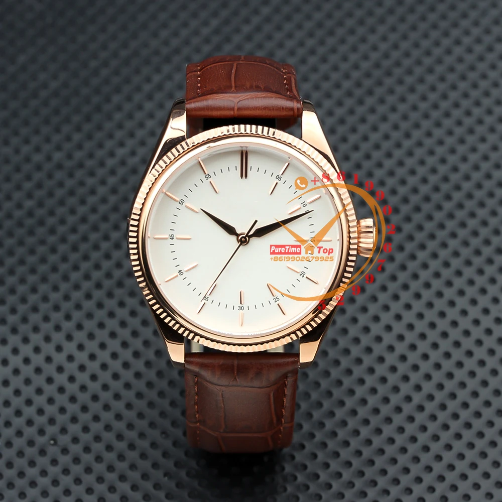 

Time 50505 Automatic Mens Watch Rose Gold Silver Dial Brown Leather Strap Clone Watches 2023 Top Brand Luxury Puretime.Top