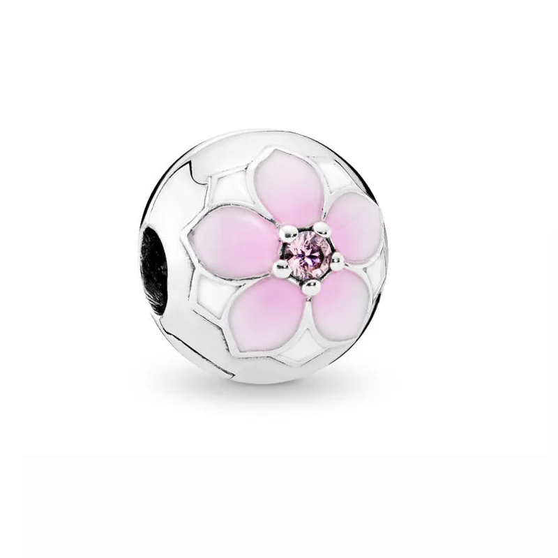 

Популярные серебряные бусины 925 пробы, зажим в виде магнолии, бледное женское очарование, подходит для оригинального браслета Пандоры, женс...