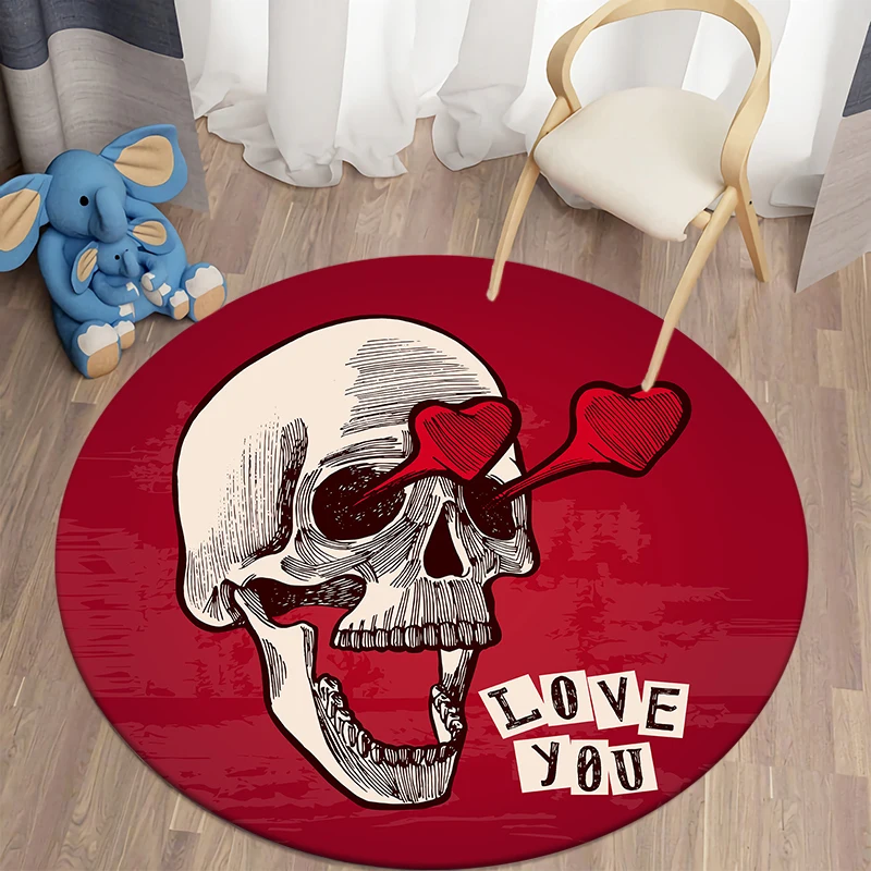 Skull Terror Art HD Printed Round Carpet Children's Living Room Mat Floor Mat Yoga Mat Bedroom Chair Non Slip Mat New Year Gift