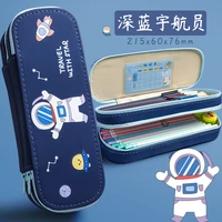 double layer pencil case cute pattern astronaut pattern pink blue green large capacity pencil box for girls boy student school