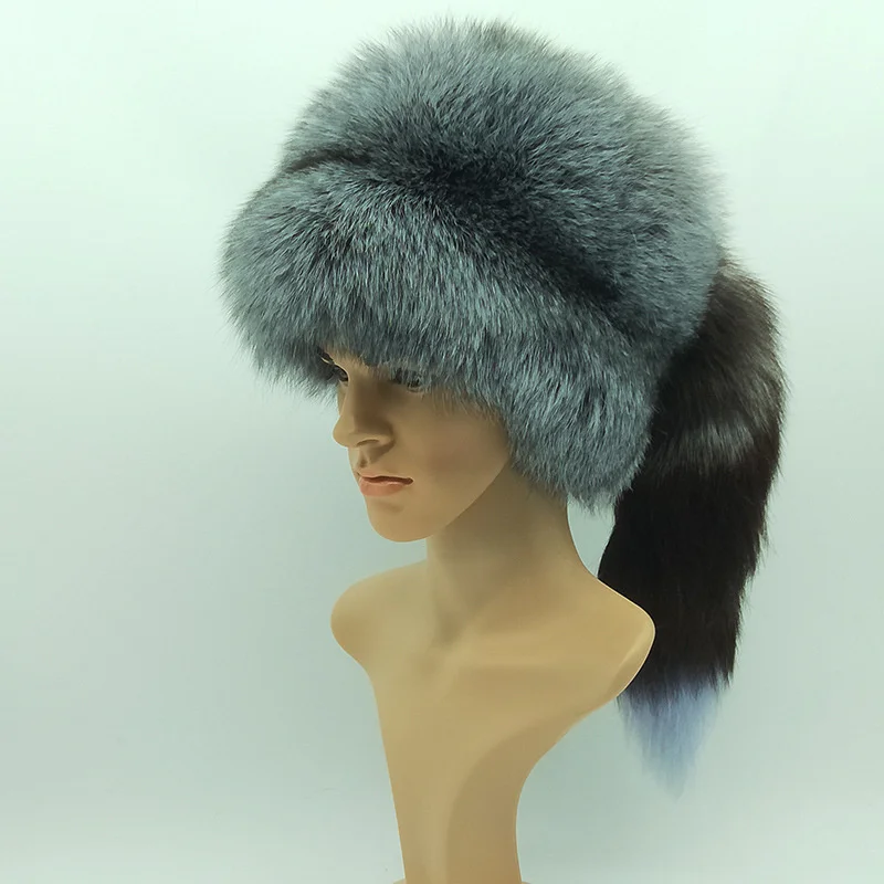 New Round Hat Male Fox Fur Grass Warm In Winter Thickened Sheepskin Middle-aged And Elderly Hat Black Fox Big Tail