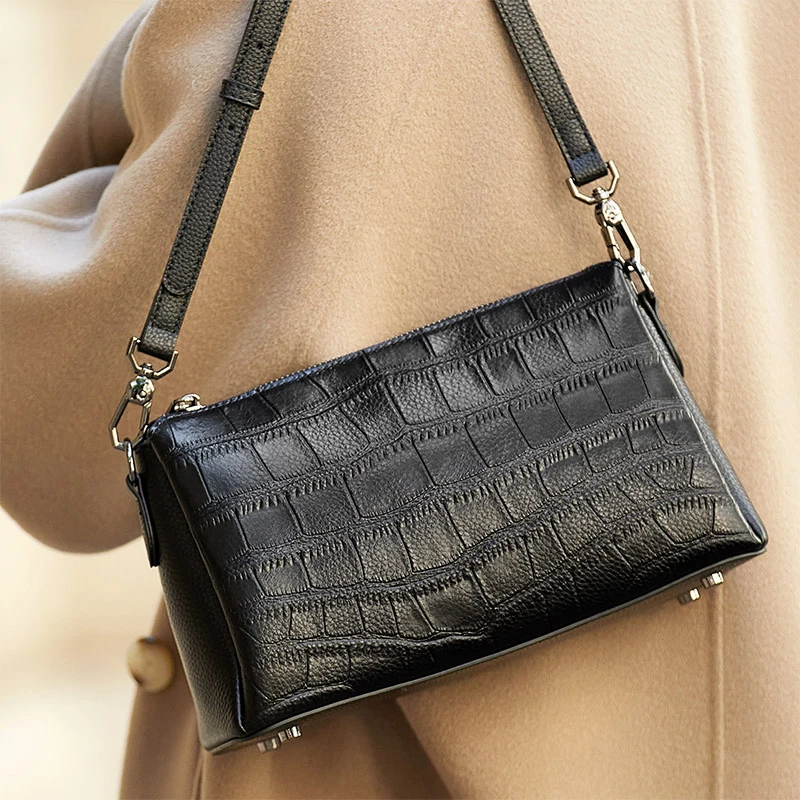 ZOOLER Genuine Leather Bag Girls Purses Delicate Pattern Shoulder Bag Fashion Crossbody Women Black Winter Hot #wg359