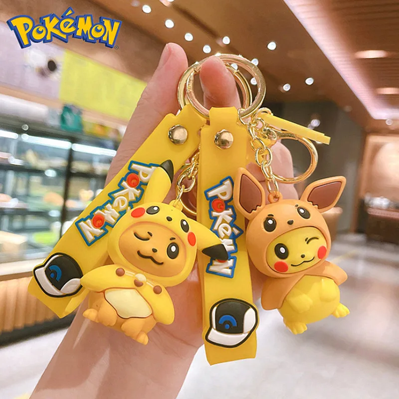 

Pokemon Cute Pikachu Eevee Keychain Creative Pendant Toys Psyduck Rowlet Piplup Cartoon Anime Figure Dolls Keyring Kids Gifts