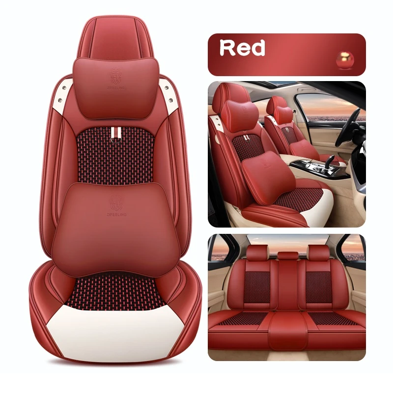 

Car Seat Covers For Sedan SUV Durable Leather Universal Full Set Five Seaters Cushion Mat Front and Back Cover Pink Deisgn