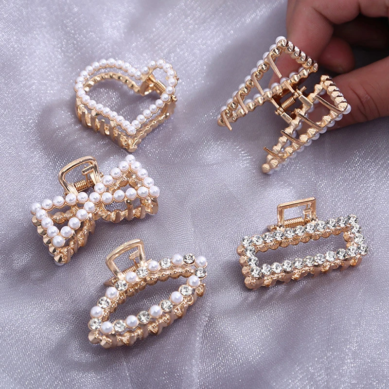 

Elegant Pearls Rhinestone Geometric Hair Claws Back Hair Hold Clips Sweet