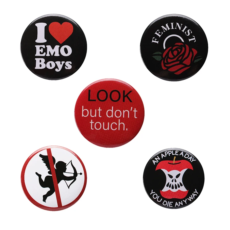 

I Love EMO Boys Tinplate Soft Button Pin Girls Power Brooch Creative Metal Round Badge Decorative Backpack Lapel Jewelry Gift
