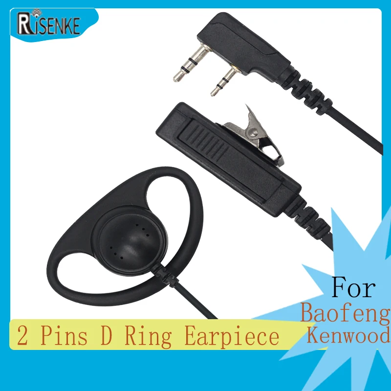 2 Pins D Ring Earpiece Walkie Talkie Headset PTT for Kenwood Puxing Wouxun Baofeng ​UV-5R/5RA/5RA+ Quansheng HYT Two Way Radio
