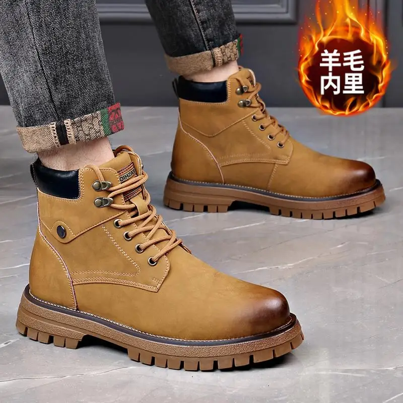 Шерстяные джинсовые ботинки для мужчин уличные зимние в британском стиле с
