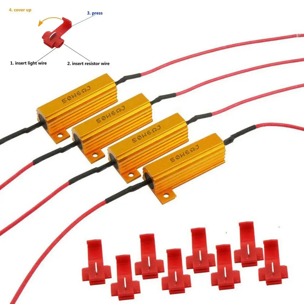 

4pcs 50W LED Indicator Ballast 6 OHM Load Resistor Flash Rate Relay Turn Signal Bulbs Quick Clamp Pack Kit