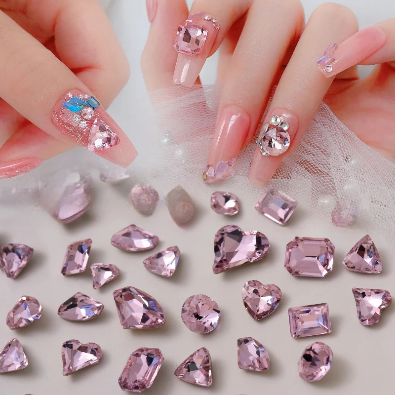

20pcs Nail Art Crystal Diamond Pink Rhinestone Big Gems Heart Drop Flower Butterfly Oval Square Round Decoration Design Jewelry