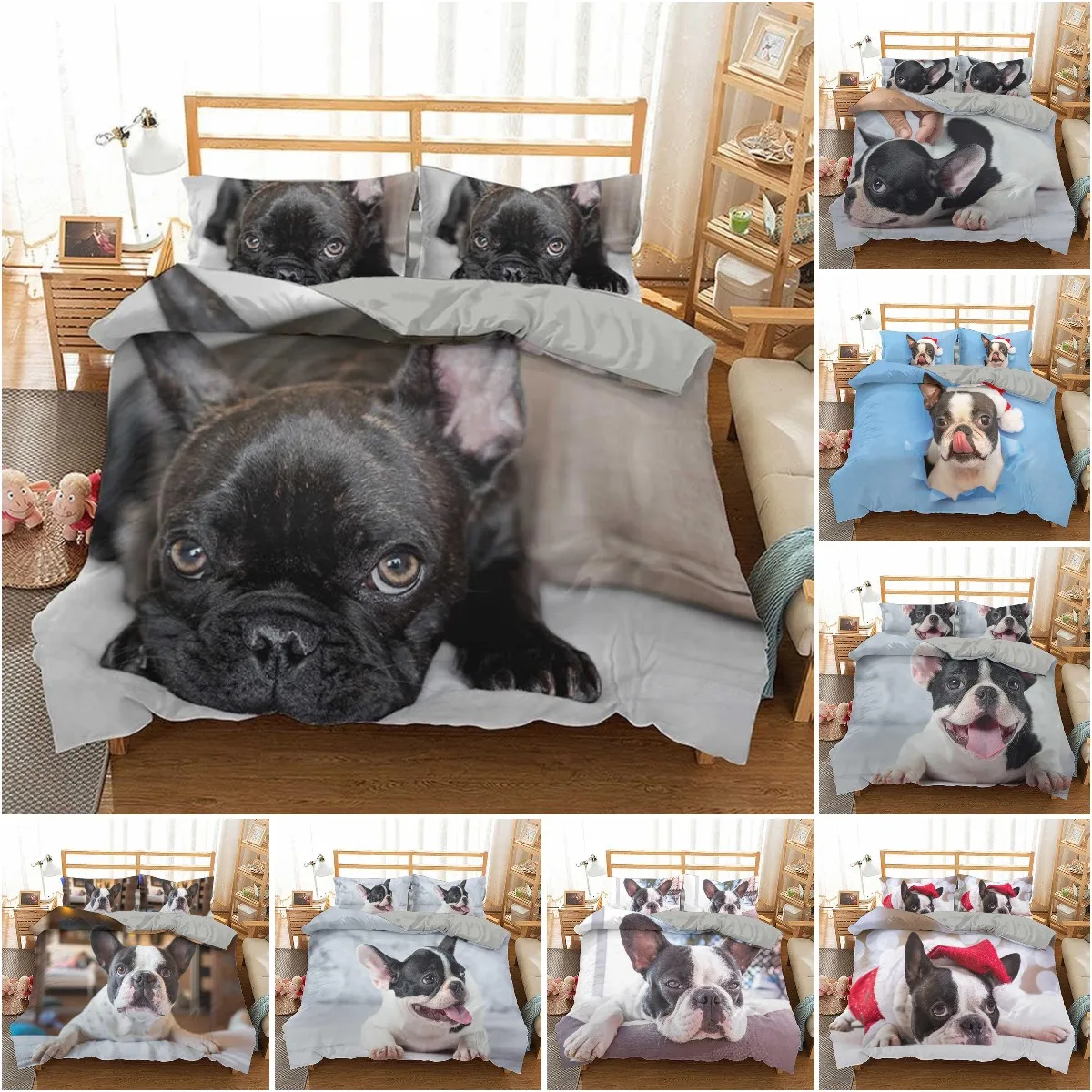 

2/3 шт., Комплект постельного белья с изображением французского бульдога