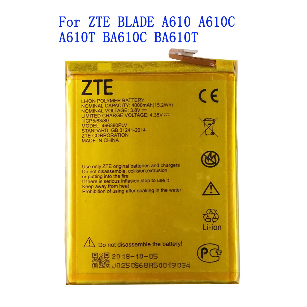 Высококачественный аккумулятор 4000 мАч 466380PLV для ZTE BLADE A610 A610C A610T BA610C BA610T мобильный телефон Batteria
