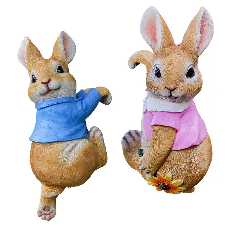 

1 шт. полимерный кролик, статуя кролика, уличная скульптура, газон, настольный Пасхальный орнамент, Декор, поделки, подарок, сад, синий/розовы...