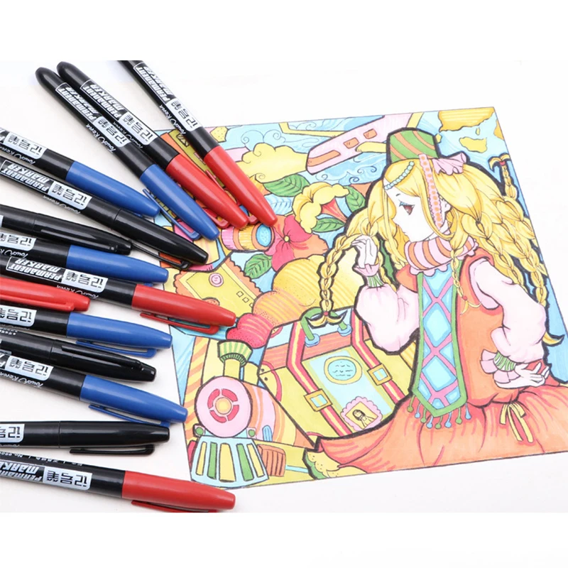3/6Pcs Black Oily Marker Pen Does Not Fade Waterproof Hook Line 1.5mm Color Painting Stationery Office Supplies |