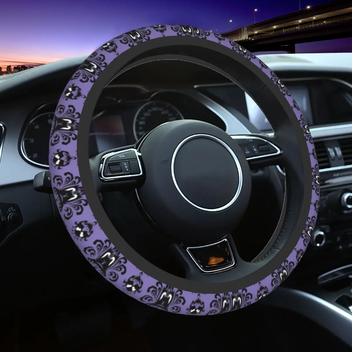 

Grimace Haunted Mansion Car Steering Wheel Cover 38cm Anti-slip Halloween Horror Elastische Auto Decoration Car Accessories