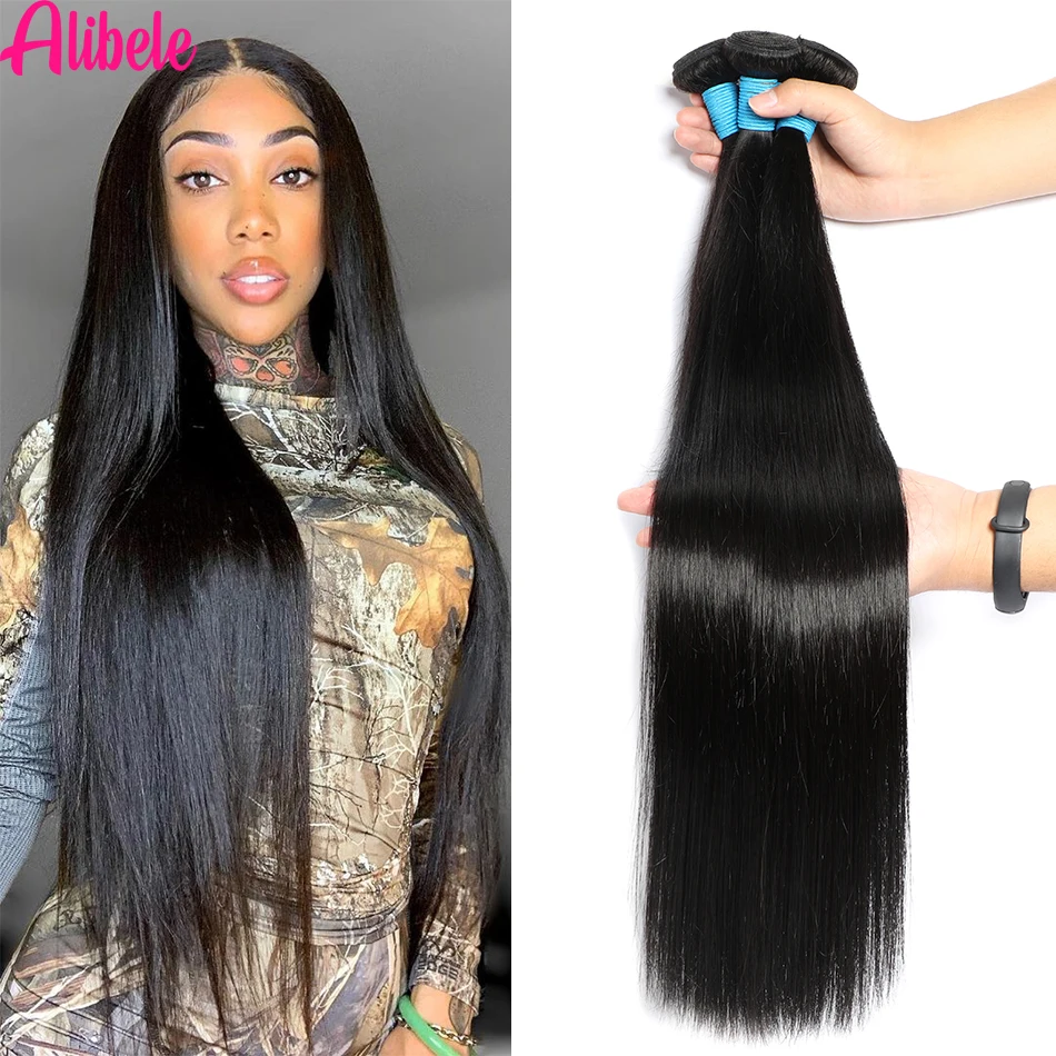 Alibele Hair Brazilian Straight Bundles 30 32 34 Inch Natural Color Human Weave Remy Extensions |