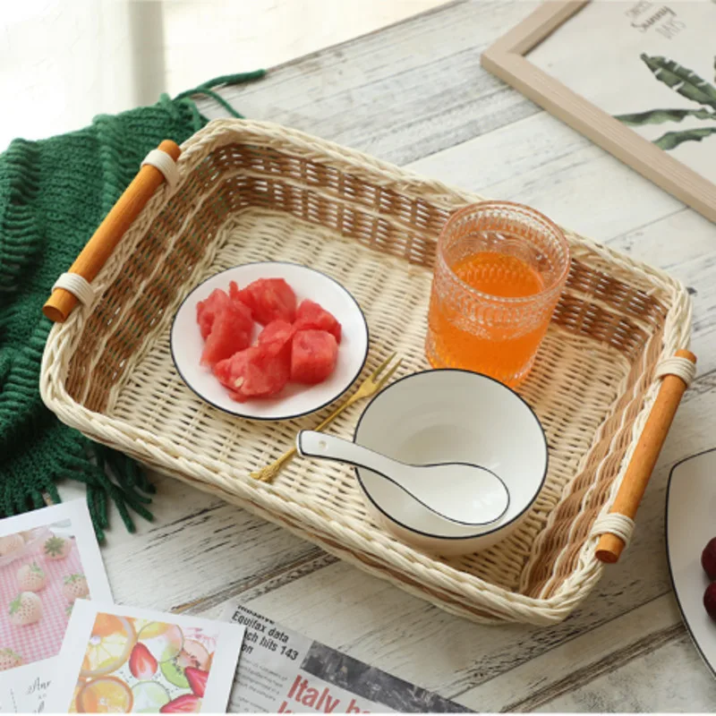 

Japanese Rattan Simple Storage Basket Living Room Desktop Sundries Fruits Basket Kitchen Snack Bread Trays To Serve Food