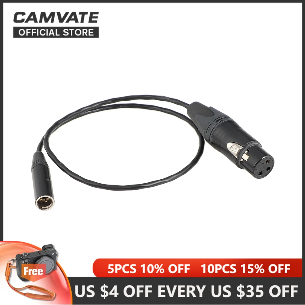 Мини-разъем CAMVATE 3-контактный XLR (штекер) на 3-контактный разъем XLR (длина 20 дюймов) для BMPCC4K/BMPCC6K (моно вход 48 В)