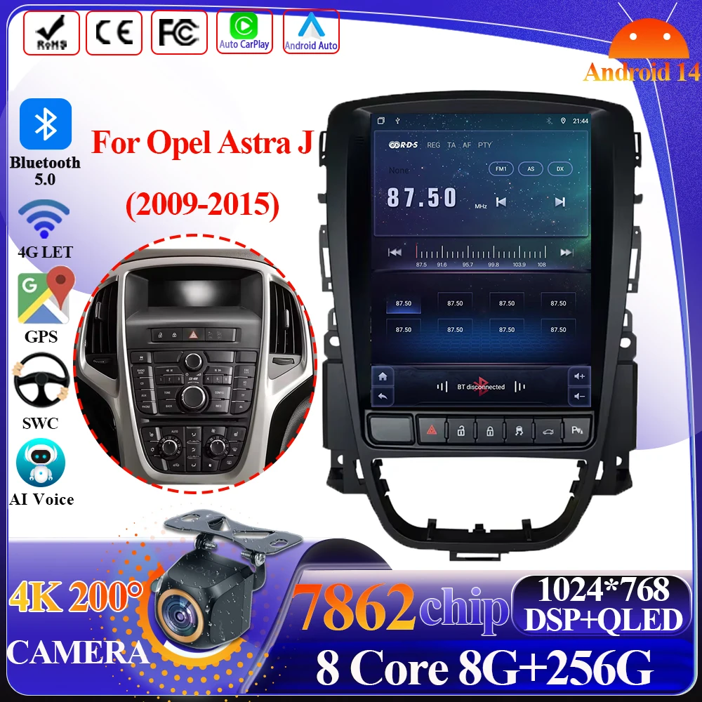Автомобильный мультимедийный плеер Android 14 Carplay для Opel Astra J Vauxhall Buick Verano 2009-2015 9 7