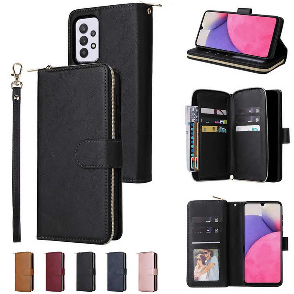 

For Samsung A21S Zipper Wallet Multi 9-Card Slot Leather Case for Galaxy A51 Case A31 A 70 50 30 20 S A41 A71 A11 A21 Flip Cover