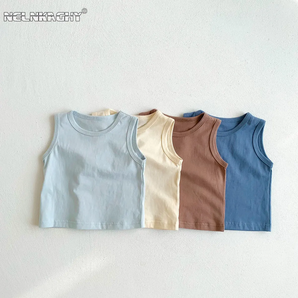 

2023 NEW IN Summer Kids Baby Girls Boys Sleeveless Solid Color Pure Cotton Soft Top Vest Children Simple clothing Tees