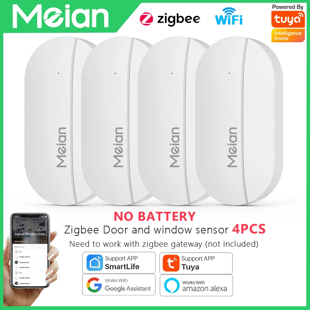Enlarge MEIAN Alarm Zigbee3.0 Door/window Sensor Alexa Smart Home Alarm System  Apps Control  Alarme Portao Garagem No Battery-4pcs