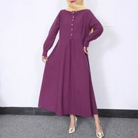 vintage women cardigan round neck swing dress autumn long maxi dress robe casual loose o neck long sleeve solid color 2022