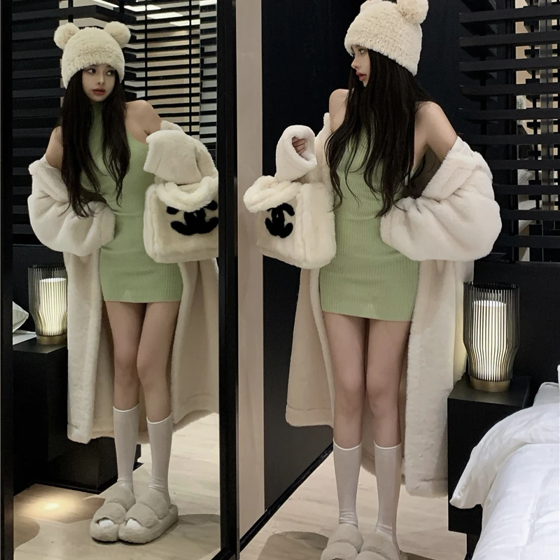 Women' Winter Thicken Long Faux Fur Coat Jacket 2022 Hooded Warm Plush Overcoat Oversized Parkas