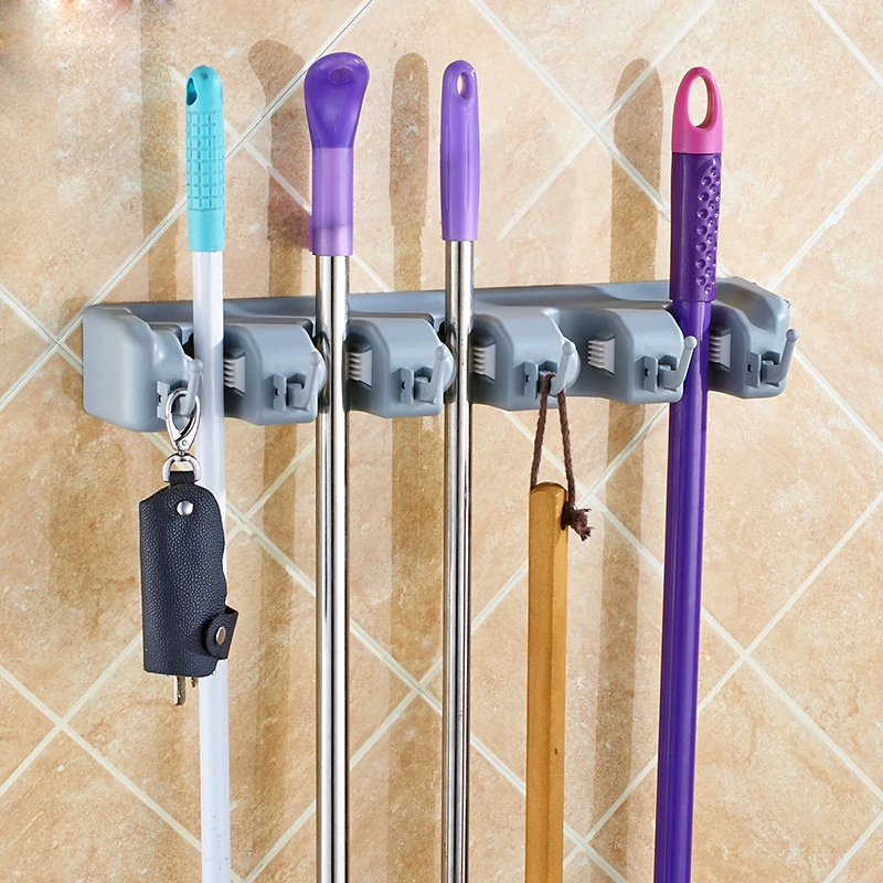 

Save Space Mop Holder Wall Mounted 3/4/5 Position Kitchen Storage Hook Multi-functional Broom Holders Bathroom Organizer