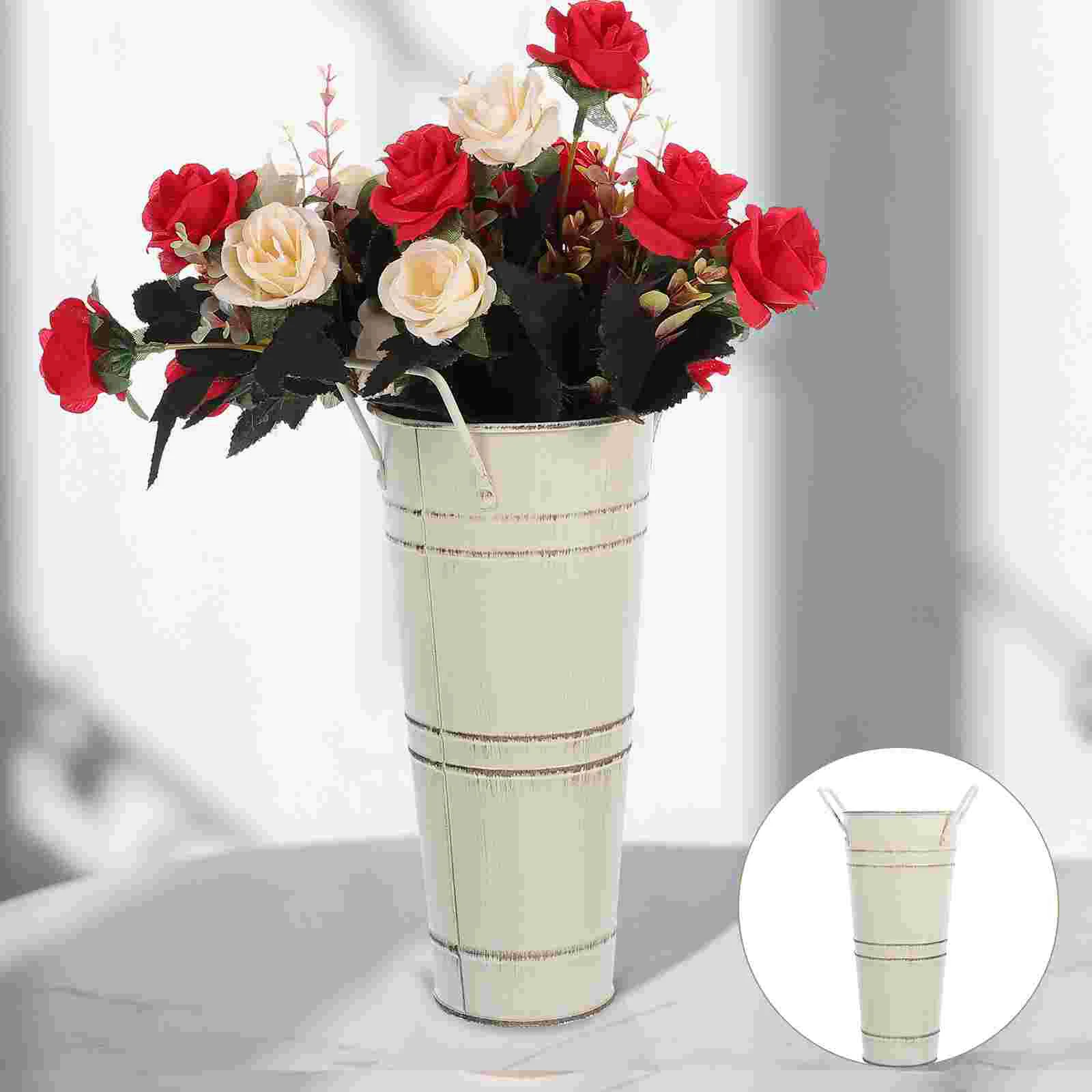 

2 Pcs Flower Bucket Household Vase Country Metal Flowerpot For Floral Arrangement Iron Rustic Jugs