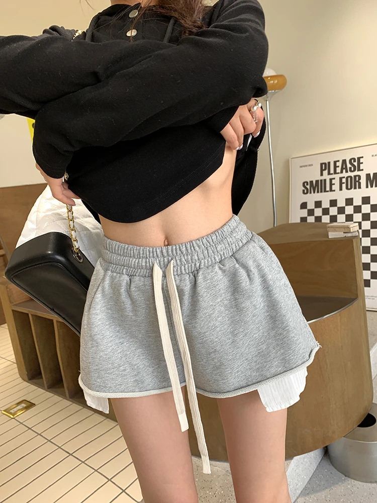 

Women's Curled Drawstring Shorts Summer New Street Style American Sports Hot Pants Sexy Female Loose Elastic Waist Mini Trousers