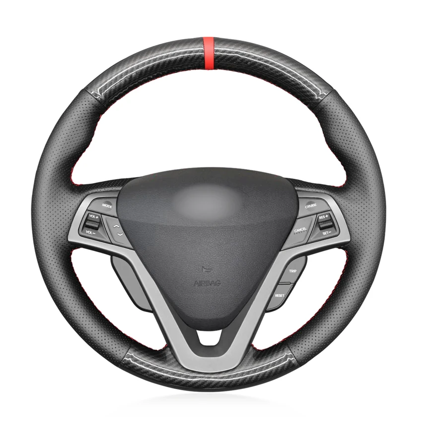 

Black Carbon Fiber Leather Red Marker Car Steering Wheel Cover for Hyundai Veloster 2011 2013 2012 2014 2015 2016 2017