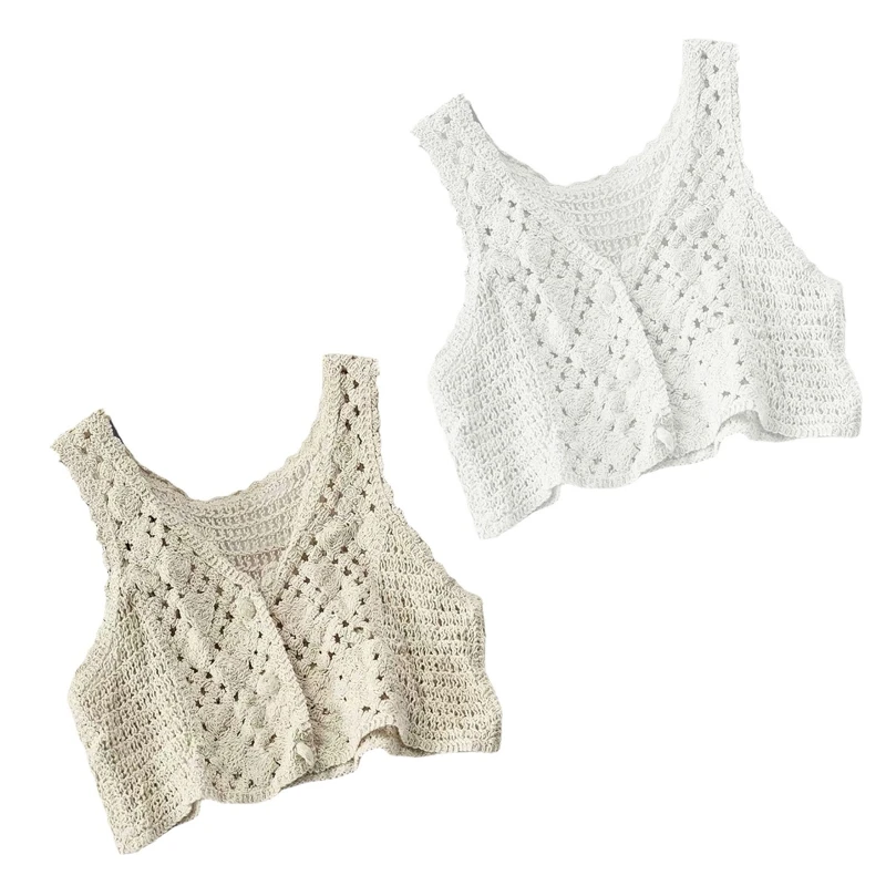 All-match Hollow Out Waistcoats Women Cute Crochet Cardigan for Summer Autumn