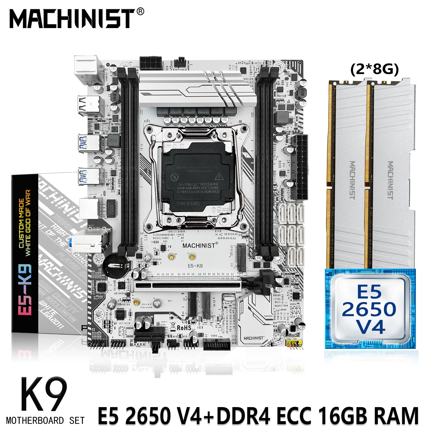 MACHINIST X99 K9 Motherboard Set With Kit Xeon  E5 2650 V4 CPU 2*8G=16GB DDR4 ECC RAM Memory LGA 2011-3 Set M.2 Nvme M-ATX