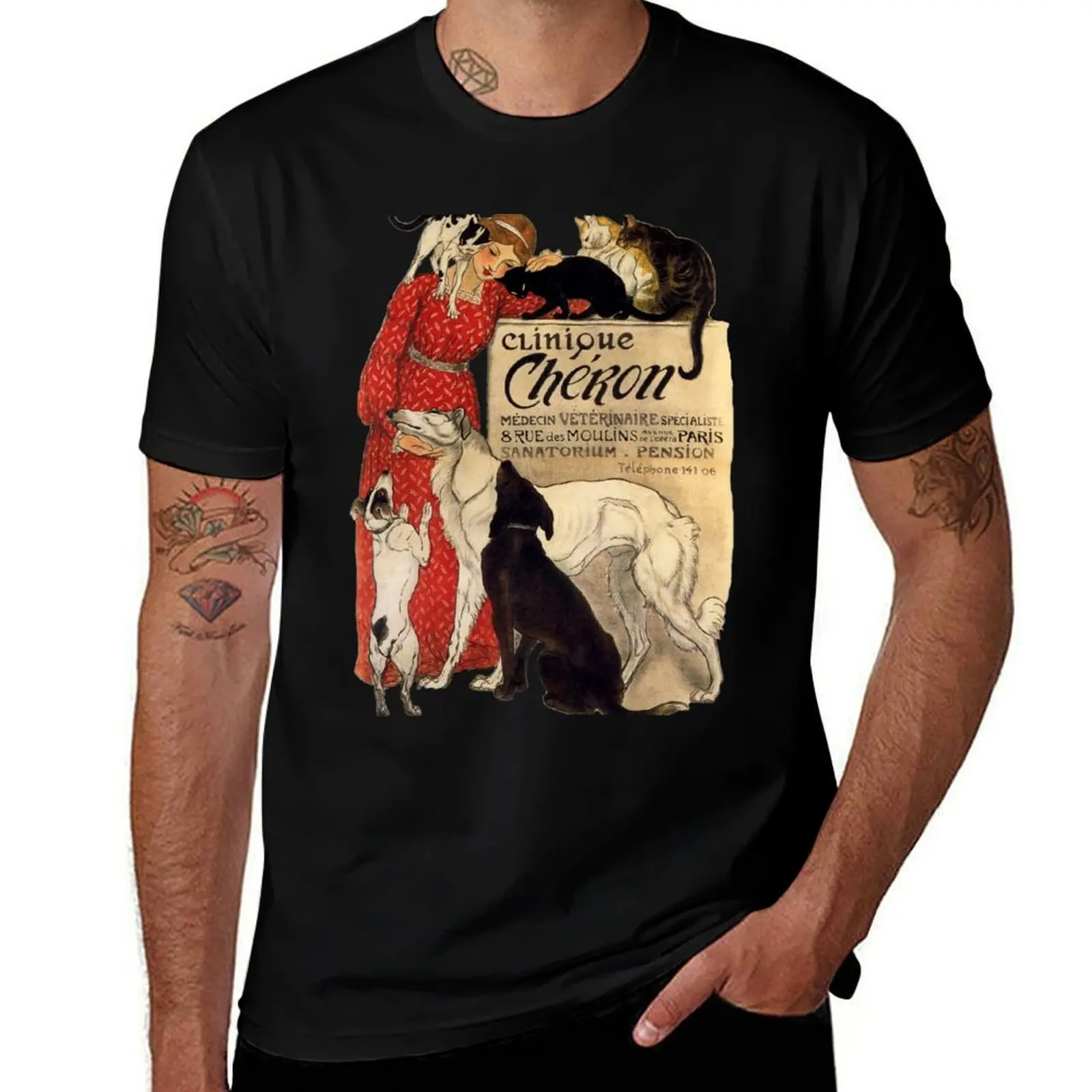 Фото Футболка Clinique Cheron Vintage Borzoi Art, мужская футболка, летние футболки для мужчин, футболки с рисунком, мужская футболка, футболка из плотного хлопка №1
