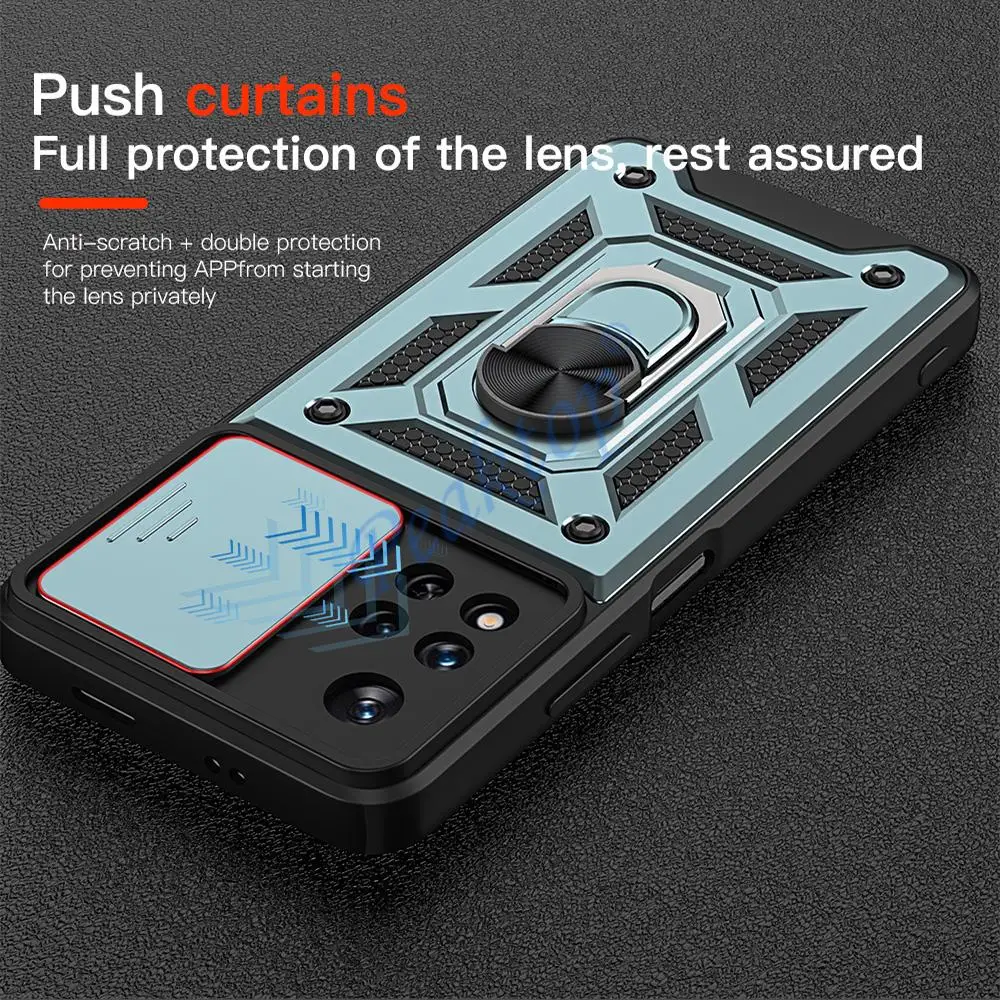 shockproof case for redmi note 11 5g 10 pro ring stand push pull camera protection phone cover for poco m4 pro 5g x3 gt free global shipping