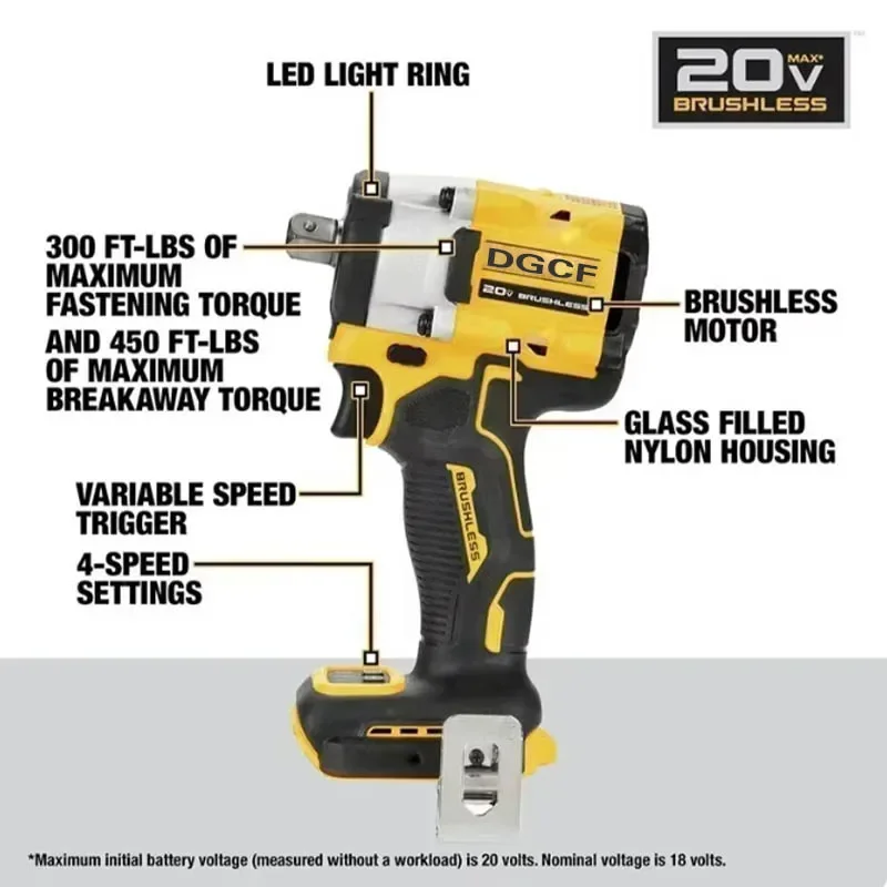 Фото 2026 Новинка! Бесщеточный аккумуляторный ударный гайковерт DEWALT DCF922 20В с высоким крутящим моментом, регулируемой скоростью, электрический шуруповерт, перезаряжаемый инструмент №1