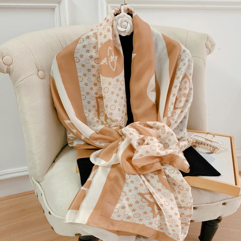 Роскошный шелковый шарф с принтом солнцезащитный для путешествий 2022x90 см шали