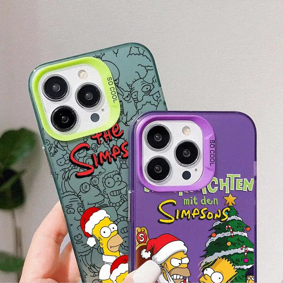 Colored Silver Case for Apple iPhone 11 13 15 Pro Max 12 14 XR X XS Shockproof Protective Phone Cover Christmas Funny Simpsons