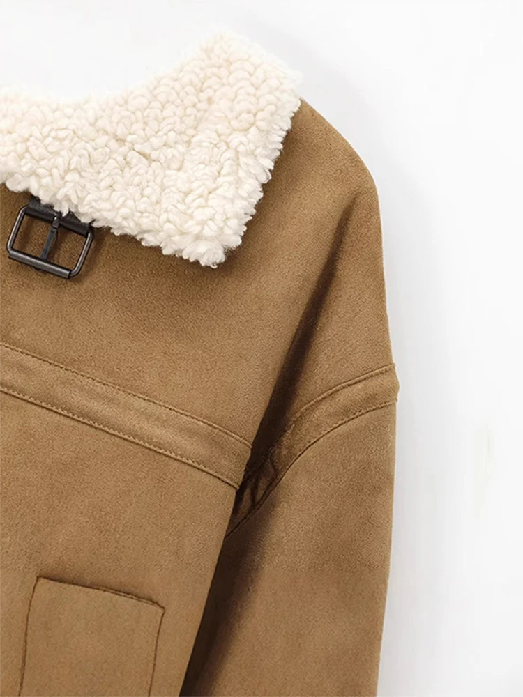 Двусторонняя куртка на молнии замшевое коричневое флисовое короткое пальто