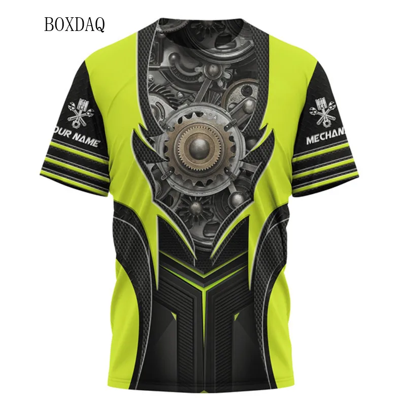 

Men Maintenance Work Clothes T-shirts Short Sleeve 3D Printed Mechanic Street Oversized Tops Summer O-Neck Loose Casual Tops